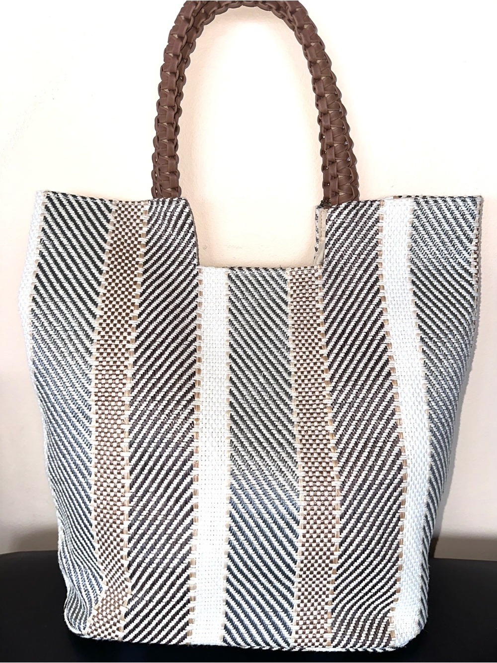 Sun N Sand Woven Stripe Resort Tote | Braided Handles & Tassel | Beach Shopper - Picture 4 of 12